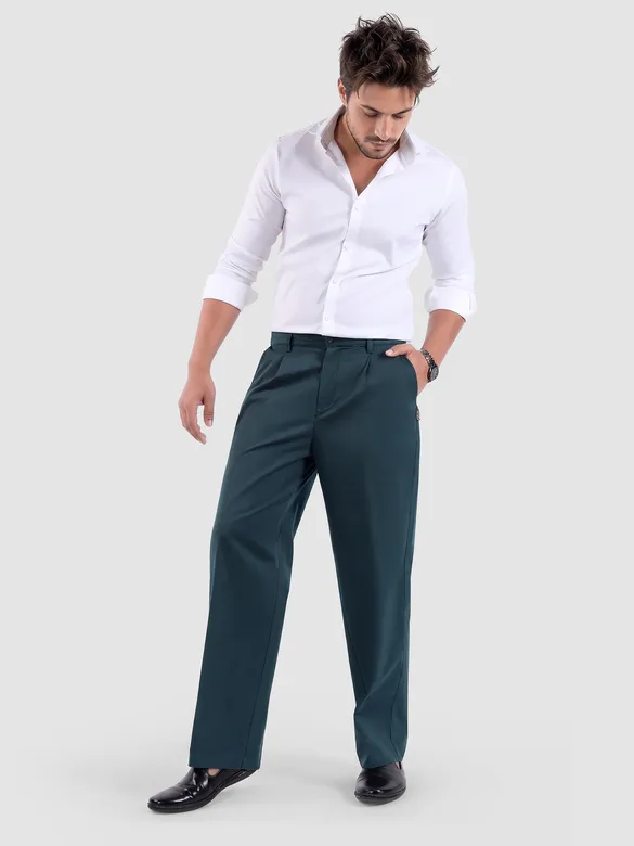 Dark Blue Cotton Twill Straight Fit Trousers